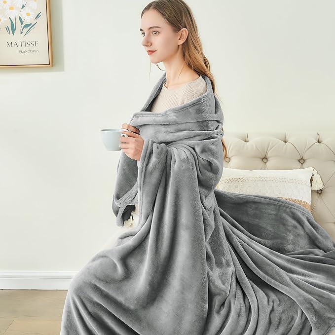 BEDELITE Fleece Blanket Soft Plush Queen Size Bed Blanket Grey 90"x90"