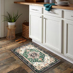 Yamaziot Washable Area Rug, 2x3 Small Entryway Rug Non-Slip Boho Vintage Rug with Rubber Backing, Low Pile Faux Wool Soft Distressed Floor Carpet for Indoor Door Mat, Kitchen, Laundry Bathroom