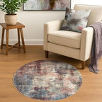 IOHOUZE Round Area Rug 3 Ft Circle Entryway Rugs Round Washable Door Mat Indoor Entrance, Non Slip Circle Front Door Rug, Printed Abstract Faux Wool Floor Carpet for Foyer Porch Sink, Red/Multi