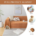 HANDONTIME Dark Orange Sofa Covers Couch Cover for Dogs Colorful Tassel Lovetseat Cover Pet Couch Cover Bohemian Sofa Cover for Couch Vintage Boho Couch Covers Futon Cover Pet-Friendly, 91" X134"