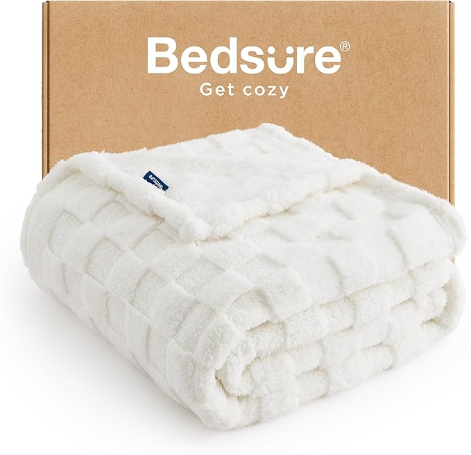 Bedsure GentleSoft Twin Blanket for Bed White - Super Soft Cozy Blankets for Kids Girls, Cute Fuzzy Fleece Throws for Bedroom Couch, 60x80 Inches
