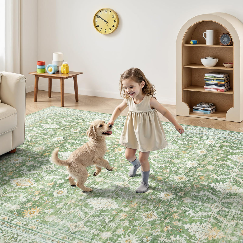 8x10 Area Rugs for Living Room, Washable Large Carpet, Light Green