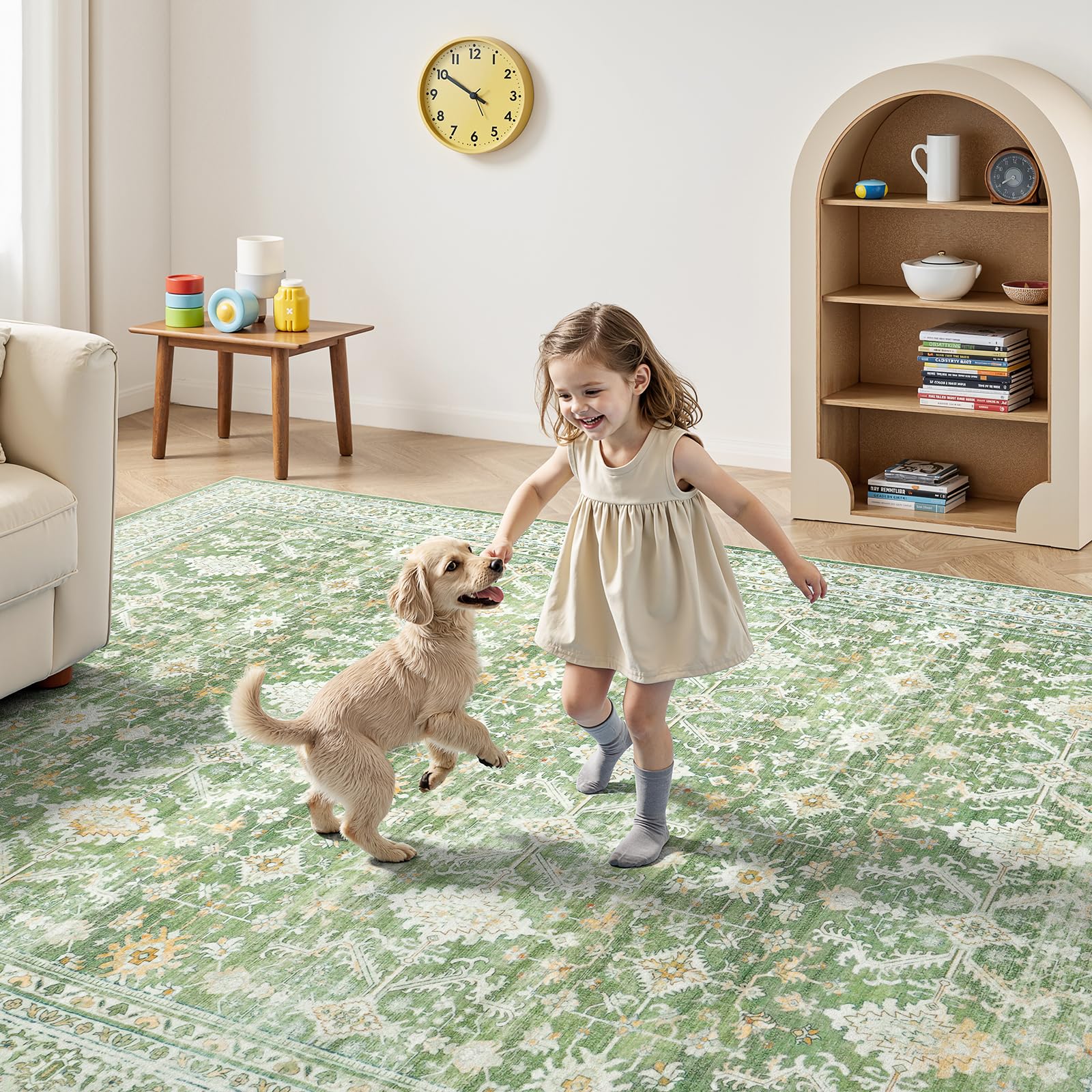 8x10 Area Rugs for Living Room, Washable Large Carpet, Light Green