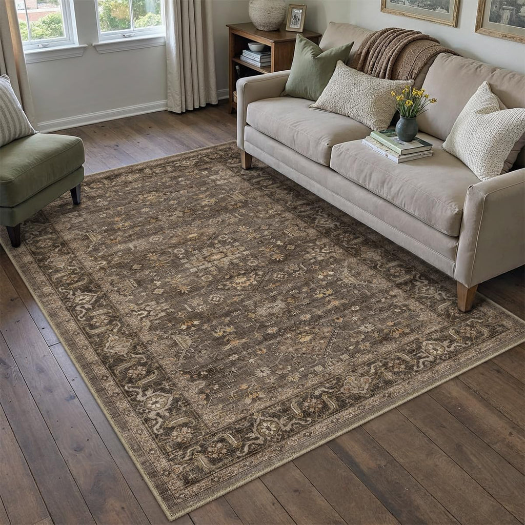 WondRg 4x5 Dark Brown Vintage Area Rug