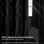 Deconovo Short Blackout Curtains, Black Drapes, Thermal Insulated Soundproof Grommet Curtain, Wave Line Dot Foil Print, 52 x 45 Inch, 2 Panels, Machine Washable Window Panel for Small Windows Kitchen
