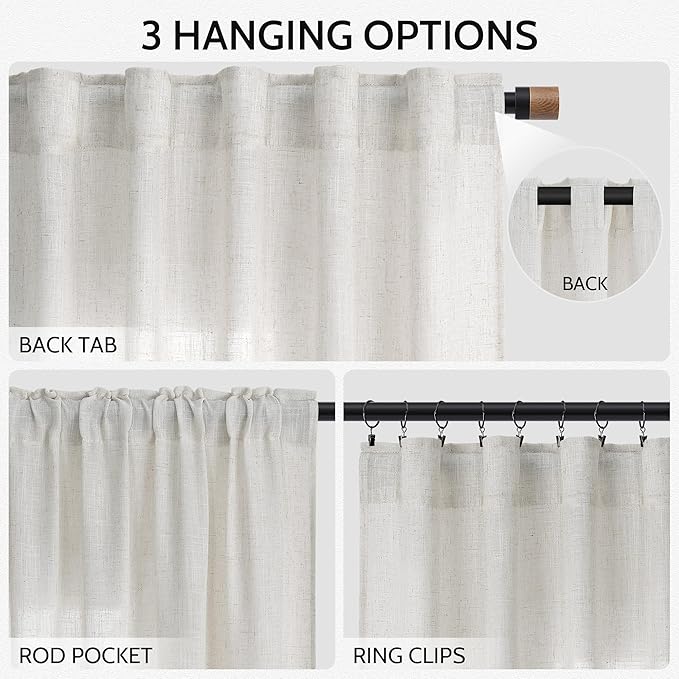 Nanspring Natural Linen Curtains for Living Room 110 Inches Long Back Tab Light Filtering Semi Sheer Curtain Rustic Farmhouse Decor Long Floor to Ceiling High Window for Bedroom 52x110, 2 Panels