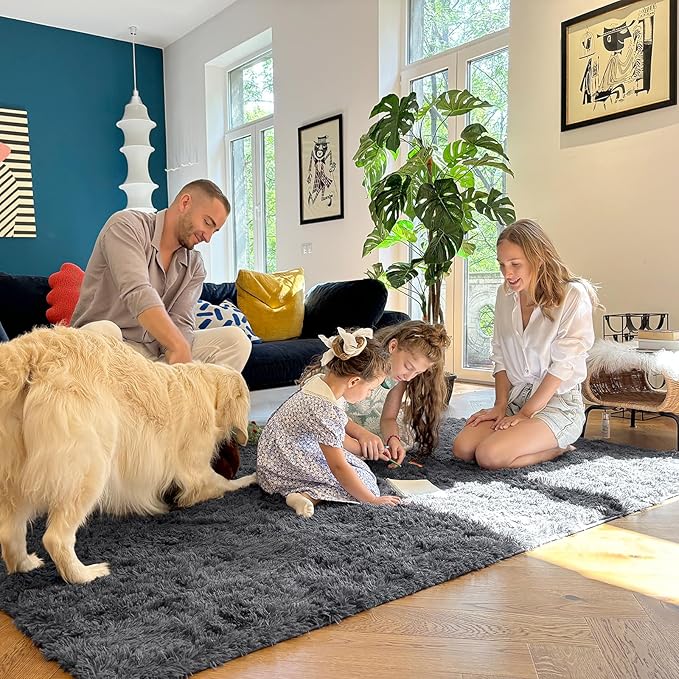 OLANLY 5x9 Machine Washable Large Area Rugs for Living Room, Bedroom, Soft Fluffy Shaggy Bedside Rug, Indoor Floor Carpet for Kids Girls and Boys, Dorms, Nursery, Home Decor Aesthetic, Grey