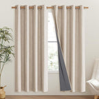 NICETOWN Cream Bedroom Full Blackout Linen Curtain Panels Set of 2, 52" by 72", Thick Insulated Classic Grommet Blackout Draperies with White Thermal Insulated Liner for Windows