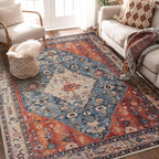 SERISSA Bedroom Rug 4x6 Boho Tribal Rug, Vintage Washable Area Rugs Non Slip, Ultra Soft Print Distressed Low-Pile Throw Carpet for Bedroom Nursery Dorm Kitchen Living Room Decor
