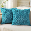 decorUhome Summer Throw Pillow Covers 20x20 Inch Set of 2, Soft Plush Faux Wool Teal Solid Couch Pillow Covers, Accent Farmhouse Neutral Square Pillow Cases for Sofa Bed Living Room