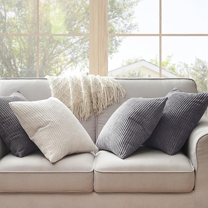 Topfinel 12x12 inch 4 Pack Decorative Throw Pillow Covers,Soft Velvet Modern Double-Sided Designs, Mix and Match for Home Fall Decor, Cushion Covers Set of 4 (Grey)