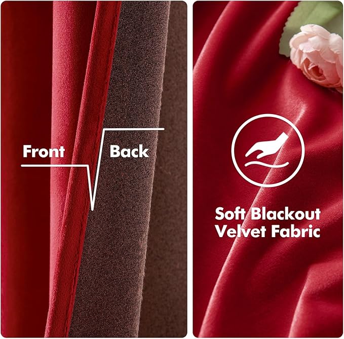 MIULEE Christmas Red Velvet Curtains Elegant Grommet Curtains Thermal Insulated Soundproof Room Darkening Black Out Drapes for Classical Living Room Bedroom Decor 52 x 96 Inch Length Set of 2