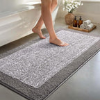 48x24 Long Bathroom Rugs Washable Non Slip, Light Grey Bath Mat for Bathroom Floor Tub, Soft Absorbent Quick Dry Mats for Shower, Bathtub,Home Decor