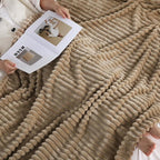 Tan Fleece Throw Blanket 90”×90” for Couch Sofa Bed,Super Soft Cozy Plush Microfiber Flannel Blanket with Stripes Design Lightweight for Adults,Woman,Girls