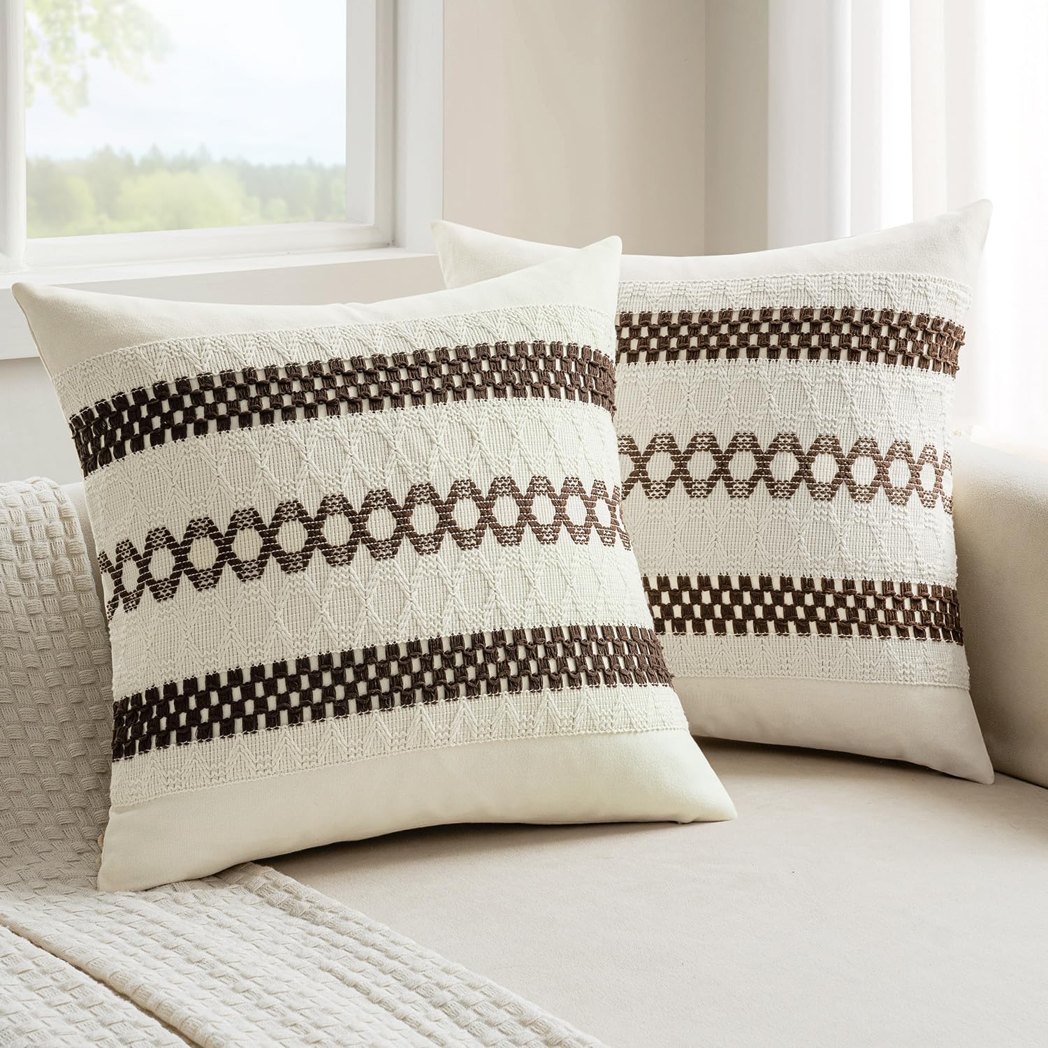 MIULEE Set of 2 Dark Brown Boho Decorative Pillow Covers 20x20 Inch