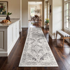 3x12 Washable Hallway Runner Rug: Long Vintage Soft Non Slip Rug Gray