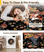 Area Rugs 7ft Washable Non-Slip, Floral Vintage Distress Print Pattern Medallion Carpet for Living Room Bedroom Dining Room, Black Colorful Floral Dark Tan