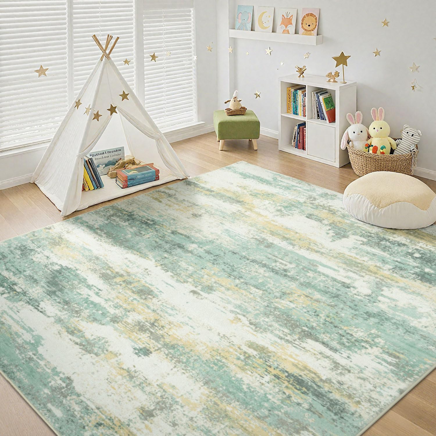 Rugflix 9x12 Area Rugs for Living Room, Washable Beige Grey Large Rug
