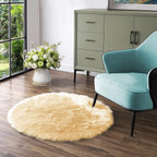 Latepis Yellow Round Rug 3ft Small Circle Faux Sheepskin Fur Rug Fluffy Boho Plush Rug Cute Furry Rugs for Bedroom Cushion Home Decor
