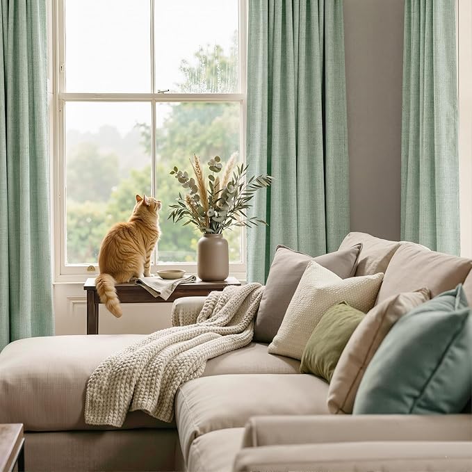 RYB HOME Sage Green 100% Blackout Curtains 108 inches Long, Thermal Insulated Linen Texture Drapes for Bedroom/Living Room, Elegant Farmhouse Curtains Back Tab&Rod Pocket, W52xL108, 2 Panels