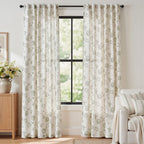 jinchan Linen Curtains Floral Curtain 84 Inch Length for Living Room Bedroom Light Filtering Rod Pocket Back Tab Jacobean Curtains Flax Linen Texture Window Drapes Set 2 Panels Green on Linen
