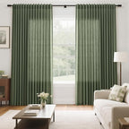 Extra Wide 100 Inch Linen Curtains for Living Room Divider Light Filtering Semi Sheer Back Tab Patio Curtains for Sliding Door Olive Green Coastal Decor Sunroom Floor to Ceiling Window Curtain 100x84