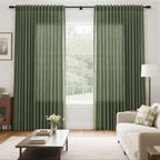 Olive Green Large Window Curtains Light Filtering Semi Sheer Privacy Linen Textured Curtain for Patio Sliding Glass Door Extra Wide Rustic Farmhouse Drapes for Living Room Bedroom Sunroom 100x90 Inch