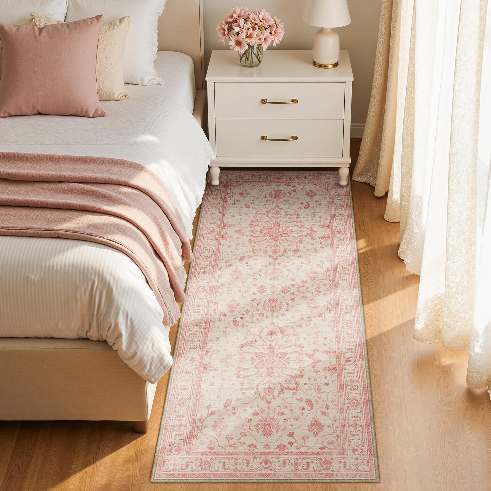 RELEANY Washable Area Rug, Runner 2'x6', Pink/Light Vintage Pink