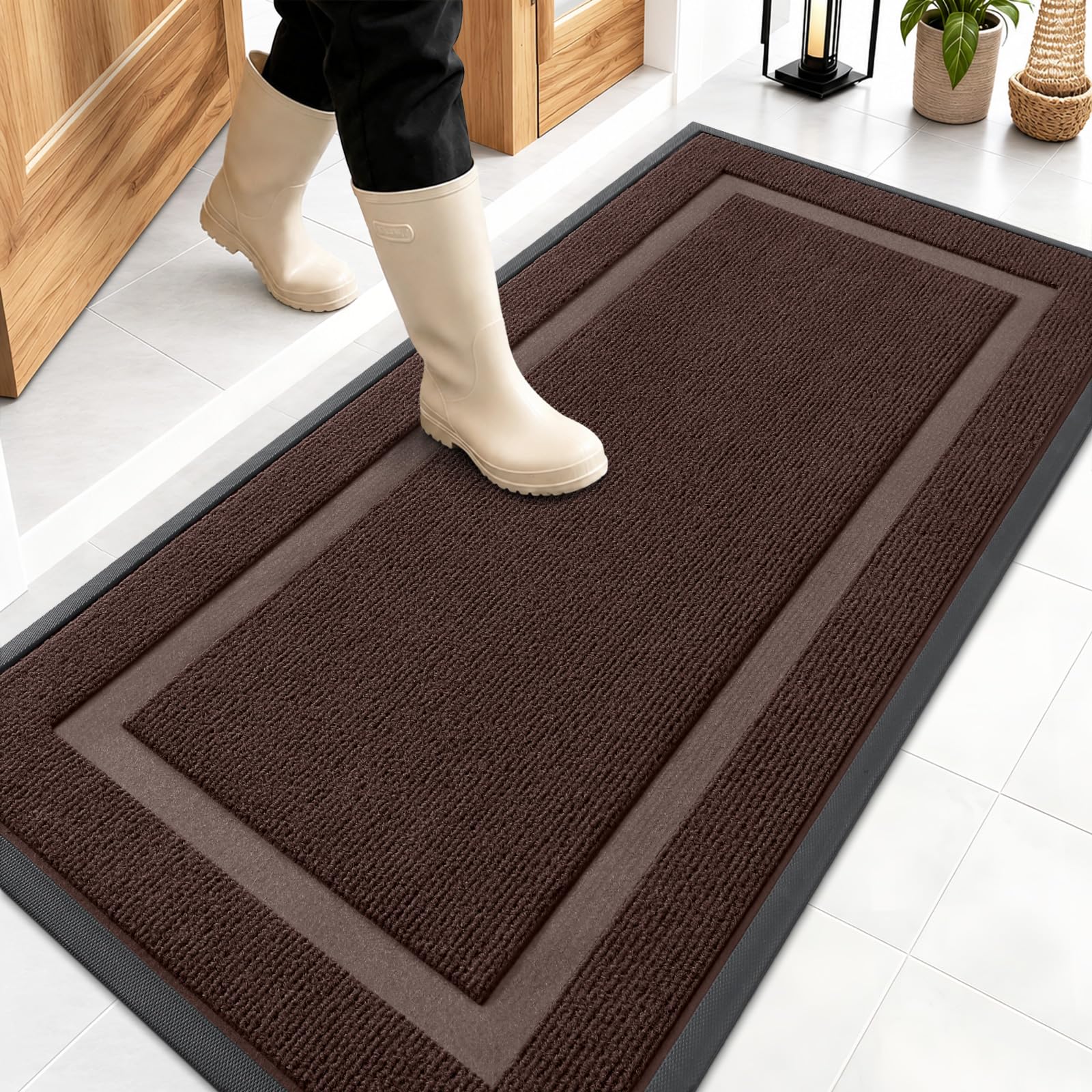 OLANLY Front Door Mat Outside 47x23, All-Season Heavy-Duty Rubber Doormat