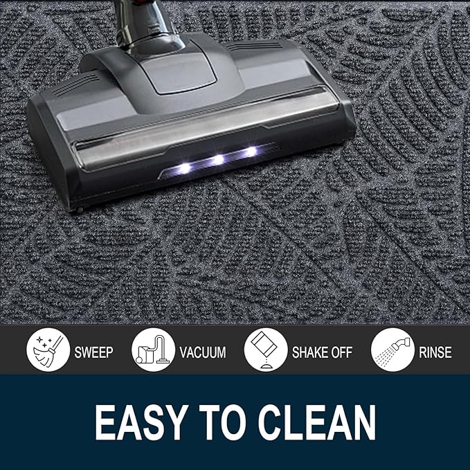 Colorxy Waterproof Doormat, Sturdy Natural Rubber Front Indoor Mat, Non Slip Low Profile Indoor Outdoor Door Mats, Stain and Fade Resistant Floor Mat, Easy Clean Patio Entrance Mat, 30''x17'', Grey