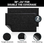 Sierra Concepts 2-Pack Front Door Mat - Large 36 x 24 Welcome Indoor Outdoor Entryway Mats for Shoe Scraper, Ideal for Inside Outside High Traffic Area, Black