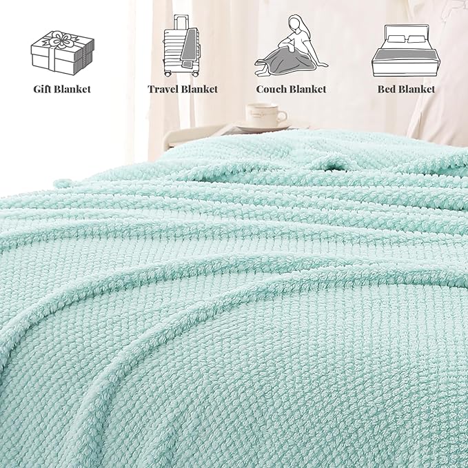 Whale Flotilla Extra Large Fuzzy Fleece Throw Blanket for Couch, 50x70 Inch Fluffy Warm Soft Jacquard Blankets for All Season, Lightweight and Cozy, Light Blue