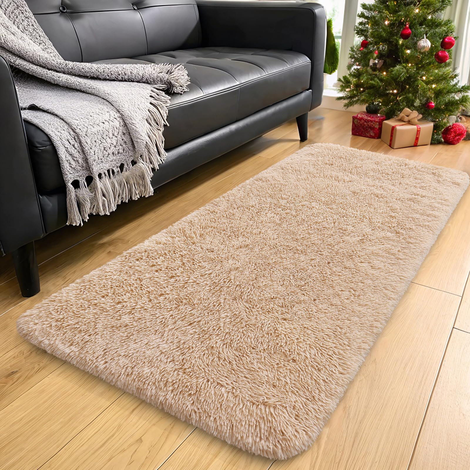 OLANLY 2x9 Machine Washable Runner Rugs for Hallway, Soft Fluffy Shaggy Bedside Rugs for Bedroom, Living Room, Indoor Floor Carpet for Kids Girls and Boys, Nursery Rooms, Home Decor Aesthetic, Beige