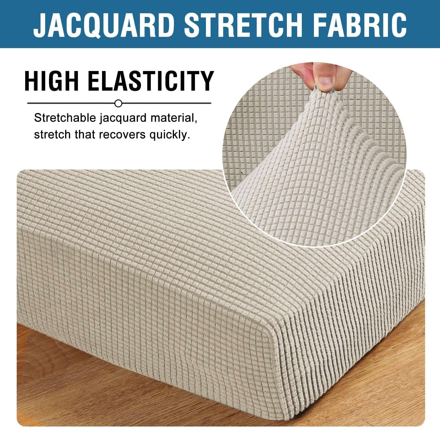 H.VERSAILTEX Super Stretch Individual Seat Cushion Covers Sofa Covers Couch Cushion Covers Slipcover Sets Thick Jacquard Textured Twill Fabric (2 Piece Medium Sofa Cushion Covers, Island Fossi)