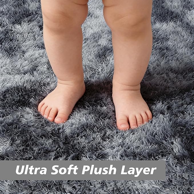 8x10 Fluffy Area Rugs for Living Room,Shag Area Rug for Bedroom,Soft Fuzzy Rug Non-Shedding Indoor Plush Carpet for Kids Bedroom Nursery Home Decor,Tie-Dyed Black