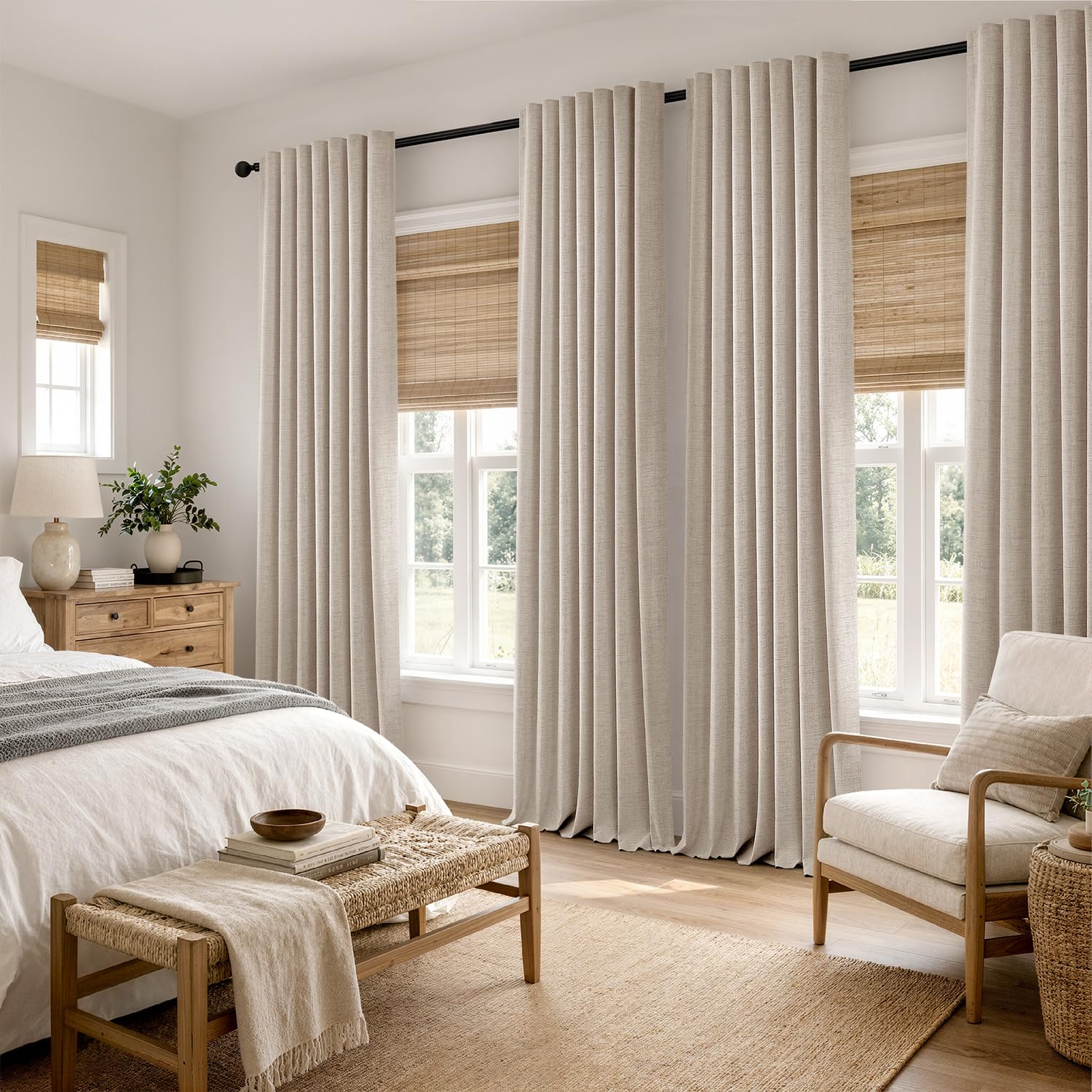 MIULEE 100% Blackout Linen Curtains for Bedroom 42 x 63 Inch Taupe 2 Panels
