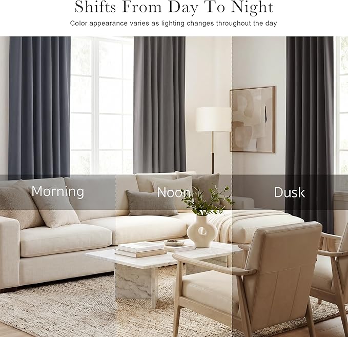 PONY DANCE Window Treatments Curtains - Gray Blackout Drapes Home Decor Light Blocking Thermal Insulated Back Tab/Rod Pocket Curtain Panels for Living Room, W 42 by L 63 Inches, Grey, 1 Pair