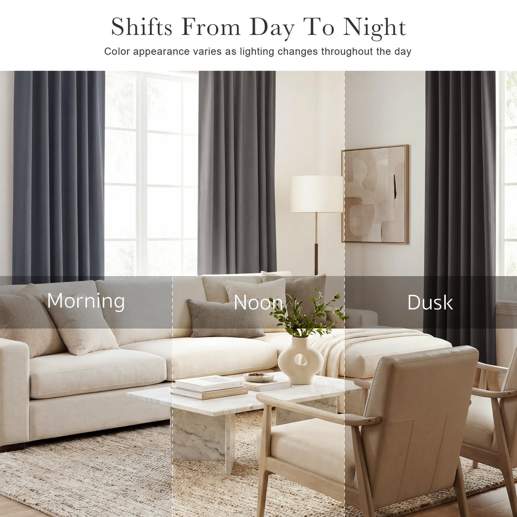 PONY DANCE Gray Short Blackout Curtains for Bedroom, Back Tab & Rod Pocket Solid Thermal Insulated Light Blocking Drapes for Kitchen/Bathroom/Basement Small Window, 42 W x 45 L, Grey, 2 Panels