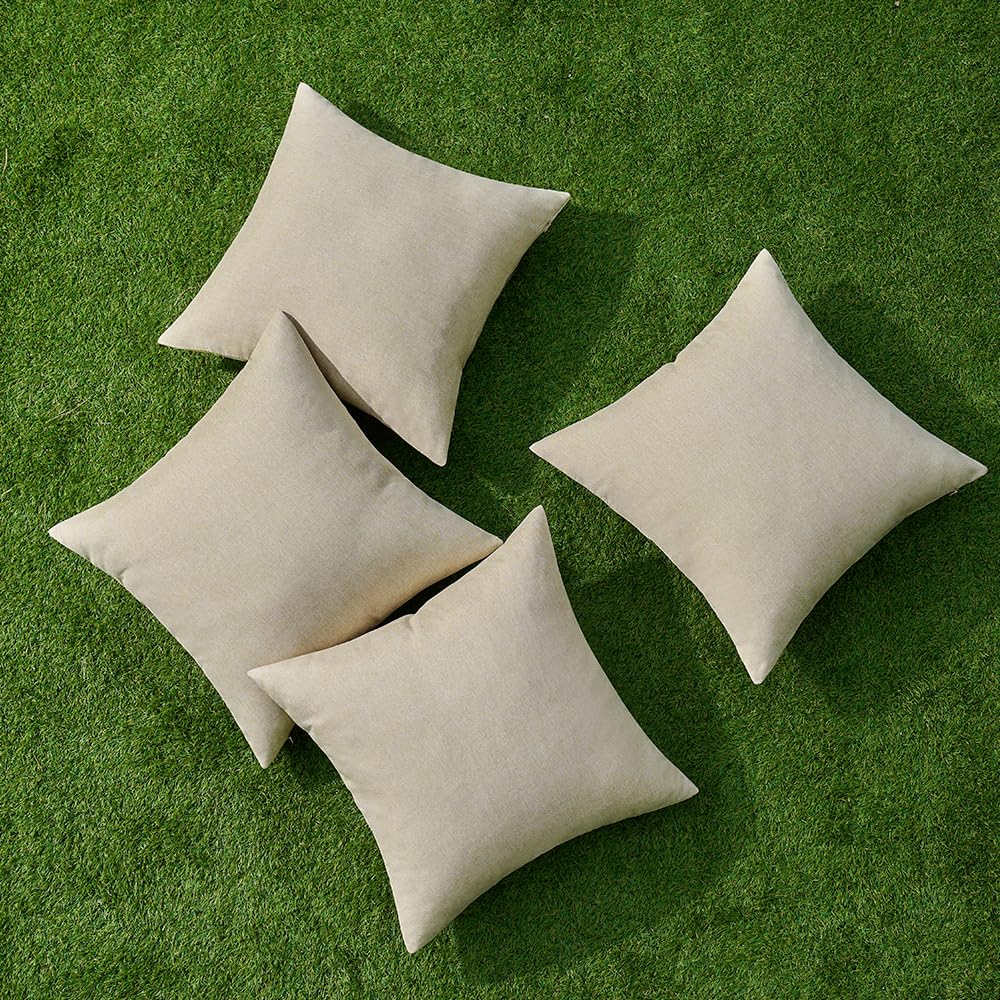 MIULEE Pack of 4 Decorative Outdoor Throw Pillow Covers Linen Waterproof Pillow Covers Summer Farmhouse Cushion Cases for Patio Garden Tent Balcony Couch Sofa 16x16 Inch Beige
