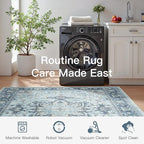 Lofus 3x5 Area Rugs for Entryway, Machine Washable Small Living Room Area Rug, Low Pile Non-Slip Rugs for Bedroom, Kitchen, Home Office, Vintage Oriental Print Rug, Blue Gold
