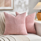 Fancy Homi 2 Packs Tan Decorative Throw Pillow Covers 18x18 Inch for Living Room Couch Bed, Rustic Farmhouse Boho Home Decor, Soft Corss Corduroy Patchwork Textured Square Beige Cushion Case 45x45 cm