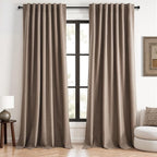 Topfinel 95 inch Bedroom Curtains 2 Panels 100% Blackout Linen Texture Curtain Taupe Vintage Farmhouse Window Drapes with Back Tab Rod Pocket Light Blocking Thermal Insulated Curtains 95 inches Long