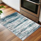 KOZYFLY Modern Abstract Small Area Rugs 2x3, Washable Kitchen Rug Non-Slip Soft Small Bathroom Rug, Blue Striped Entryway Rugs Print Faux Wool Doormat for Bedside Entrance Bedroom Sink