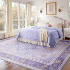 RELEANY Area Rugs 9'x12' Washable Non-Slip, Floral Vintage Distress Print Pattern Medallion Carpet for Living Room Bedroom Dining Room, Light Purple Brown