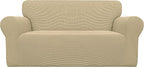 Easy-Going Stretch Oversized Loveseat Slipcover 1-Piece Sofa Cover Furniture Protector Couch Soft with Elastic Bottom for Kids Polyester Spandex Jacquard Fabric Small Checks Beige