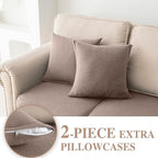 Couch Cushion Covers for Sectional Sofa L Shape Washable Separate Seat Chaise Couch Cover Stretch Sofa Slipcovers with 2 Pcs Pillowcases(2 Seater + 1 Chaise, Khaki)