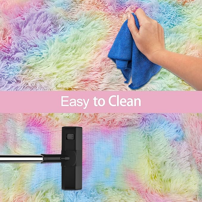 Small Fluffy Rainbow Colorful Area Rug for Girls Bedroom 3x5 Kawaii Tie Dye Rug Fuzzy Unicorn Throw Rug for Living Room Kids Nursery Baby Princess Room Living Room Home Decor Aesthetic Carpets
