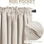 100% Blackout Shield Linen Blackout Curtains for Bedroom 90 Inches Long, Back Tab/Rod Pocket Living Room Drapes, Thermal Insulated Blackout Curtains 1 Panel Set, 100" W x 90" L, Cream