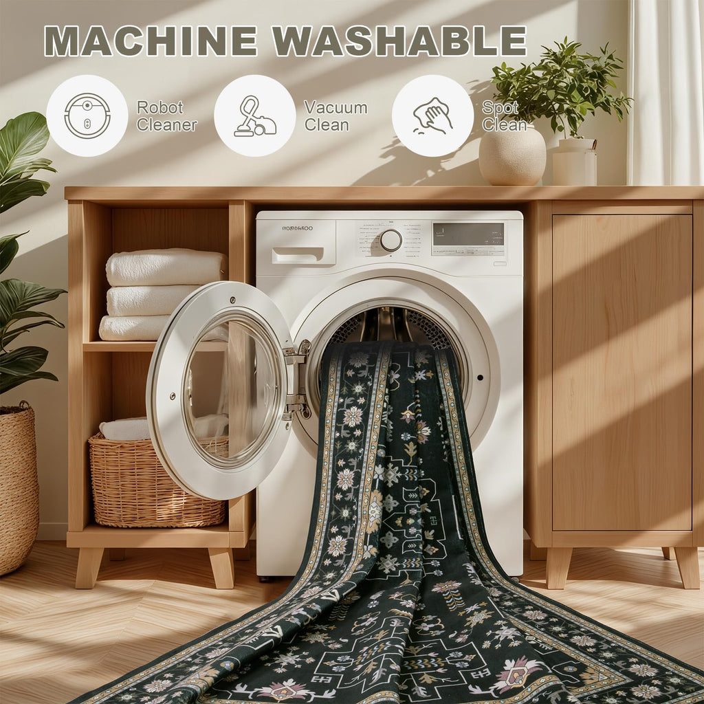 ExpediX 5x7 Area Rugs Living Room: Washable Vintage Rug for Bedroom Black