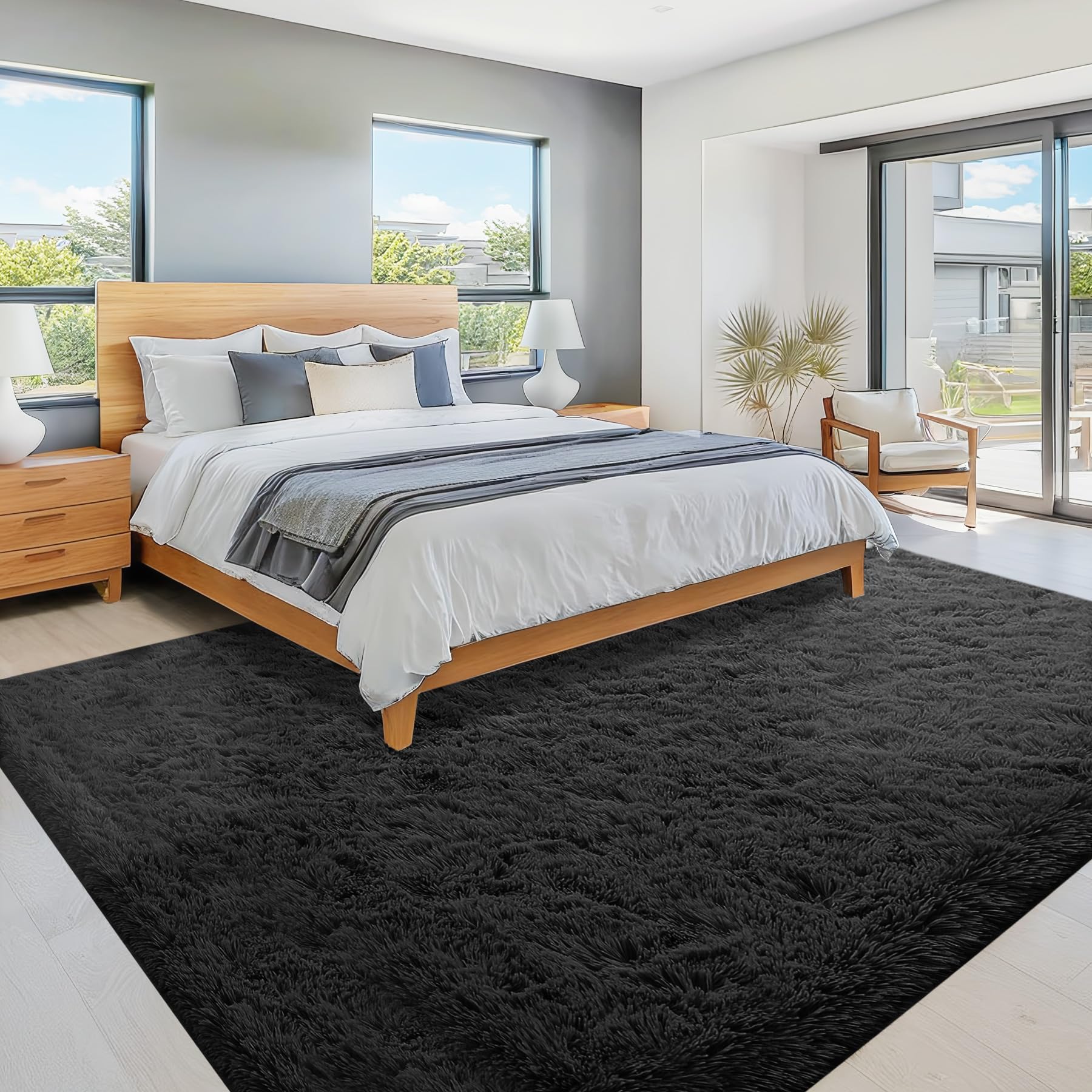 8x10 Area Rugs for Living Room: Fluffy Shag Soft Washable Rug Large Fuzzy Plush Indoor Carpet for Bedroom Nursery Playroom Kids Girls Boys Room (Black, 8'x10')